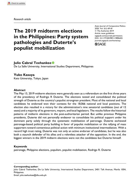 2019 midterm elections|(PDF) The 2019 midterm elections in the Philippines: Party system.
